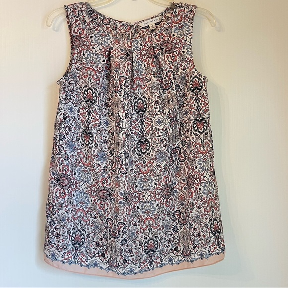 Women’s Boho Print Sleeveless Tunic Blouse Small Red Navy Pink Ivory Boho-chic - Picture 1 of 4